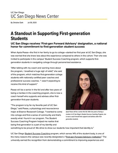 A Standout in Supporting First-generation Students
