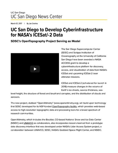 UC San Diego to Develop Cyberinfrastructure for NASA’s ICESat/-2 Data
