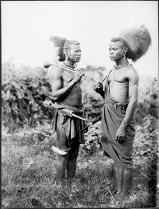 Boys with ostrich-feather headdresses, Arusha, Tanzania, ca.1913-1938