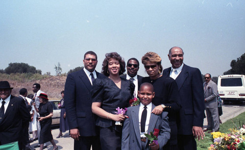 Le Roy A. Beavers, Jr., posing with his family at the cemetery, Los Angeles, 1989