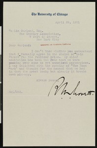 Robert Morss Lovett, letter, 1921-04-29, to Hamlin Garland