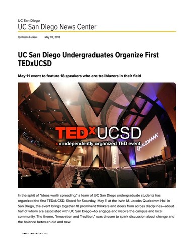 UC San Diego Undergraduates Organize First TEDxUCSD