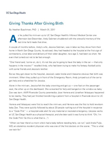 Giving Thanks After Giving Birth