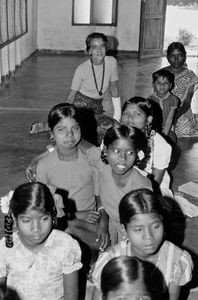 East Jeypore, South India. Missionary Agnes Hertz with girls at the Rayagada Girls Hostel