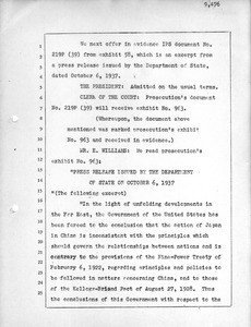 U.S. Department of State press release regarding Japanese invasion of China in 1937