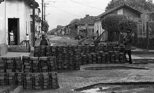 Sandinistas near barricade, Nicaragua, 1979