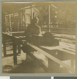Gaitungu at the bench saw, Chogoria, Kenya, ca.1924