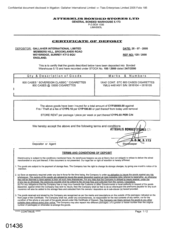 [Certificate of Deposit from Gallaher International Limited to Atteshlis Bonded Stores Ltd for 800 Cases Soverereign Classic Gold Cigarettes]