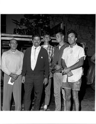 Old Adobe Fiesta rowboat race winners, Petaluma, California, August 1967