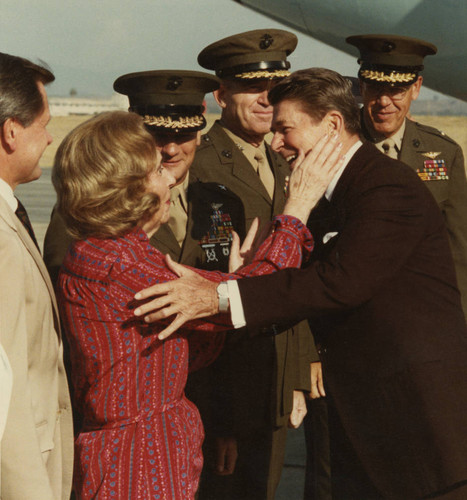 Margaret Brock greeting former President Ronald Reagan