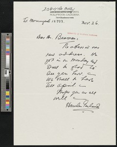 Hamlin Garland, letter, 1931-11-26, to A. Gaylord Beaman