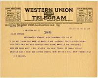 Telegram from William Randolph Hearst to Julia Morgan, June 22, 1924