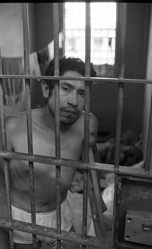 Prisoner on crutches, Nicaragua, 1980
