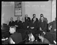 Coroner's jury at the inquest for Paul A. Wright, accused of the double murder of his wife and best friend, Los Angeles, November 12, 1937