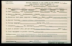 WPA household census employee document for Agnes Blankenship, Los Angeles
