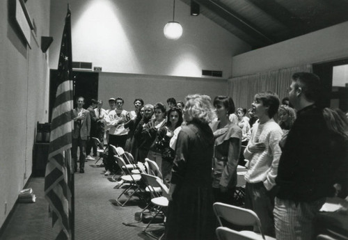 Students giving the Pledge of Allegiance
