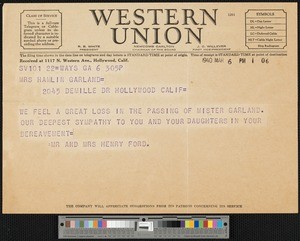 Henry Ford & Clara Ala Bryant, telegram, 1940-03-06, to Zulime Garland
