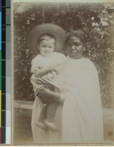Sophus Joergensen with his nanny Stina, Andohalo, Antananarivo, Madagascar, ca.1906