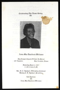 Memorial service program, Anna Mae Davidson Williams, 1987