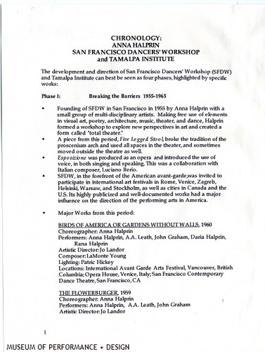 "Chronology: Anna Halprin San Francisco Dancers' Workshop and Tamalpa Institute," 1990