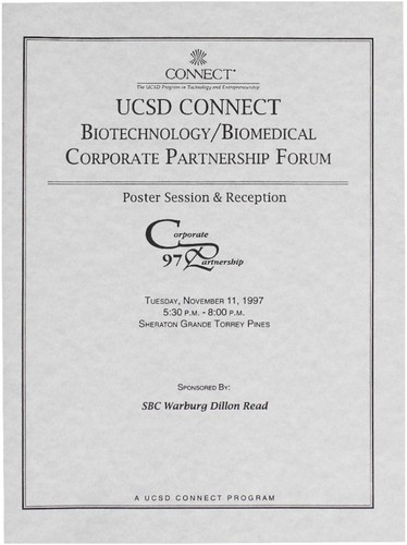 UCSD CONNECT Biotechnology/Biomedical Corporate Partnership Forum: Poster Session & Reception