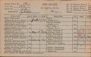 WPA block face card for household census (block 212) in Los Angeles County
