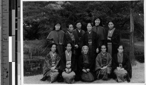 Maryknoll Sisters Talitha and Hostia with members of St. Ann's Sodality, Nara, Japan, ca. 1948
