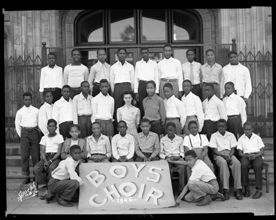 Group photograph of Prescott School boys choir