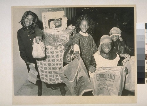 Halloween Parade. (Left to right) Christine Montgomery (11), Darrell Coleman (9), Cheryl Denise Coleman (8), Harold Power (7), Ricky Power (8)