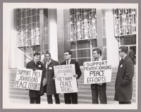 Bay Area theological students and signs displayed on steps of Federal Building, Golden Gate Ave., San Francisco