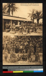Two photographs showing preparation of bread and manioc, Congo, ca.1925