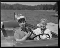 Richard and Mona Bonelli in their motorboat, Lake Arrowhead, 1935