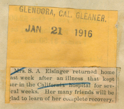 Mrs. S. A. Elsinger recovering