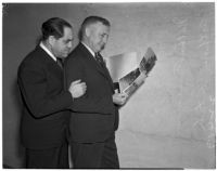 Nathan O. Freedman and Dep. Dist. Attorney Arthur Veitch at the Peter Pianezzi murder trials, Los Angeles, 1940s
