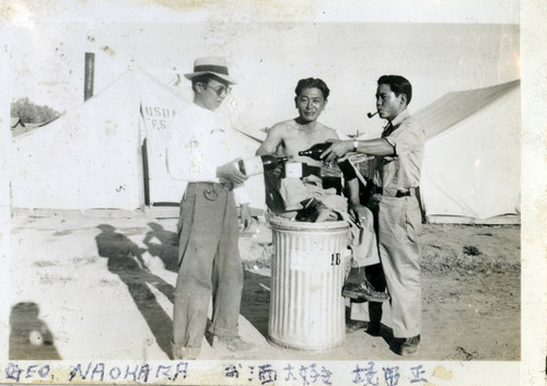 George Naohara, Tadashi Sakaida, and Kenneth Kenji Kuwahara at Civilian Conservation Corps mobile camps, Rupert, Idaho