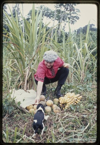 Jim Jones with fruit and dog
