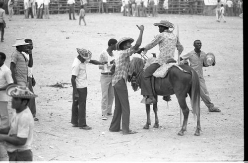 Picador riding a horse inside bullfight arena, San Basilio de Palenque, 1975
