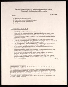 Lecture notes on the life of Bishop Charles Harrison Mason, 2004