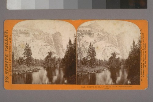 North Dome, 3,725 feet high--from the Merced River.--Photographer: Thomas Houseworth--Photographer's number: 1642--Place of Publication: San Francisco.--Photographer's series: Yo-Semite Valley