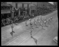 Elks B.P.O.E. No. 613 marching drummers in the parade for the Old Spanish Days Fiesta, Santa Barbara, 1930