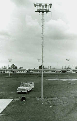 View of the field and field lighting at Belvedere Park