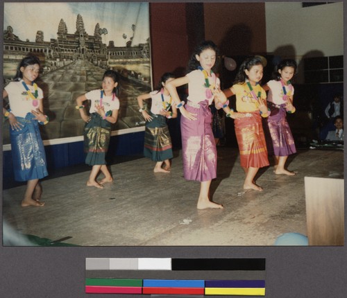 Girls dancing at a New Year's festival, San Francisco, California