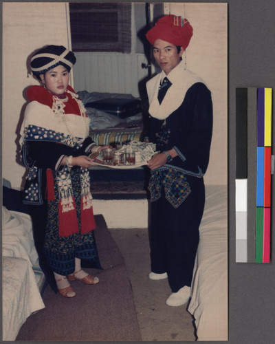 Mien bride and groom in traditional clothing, Northern California