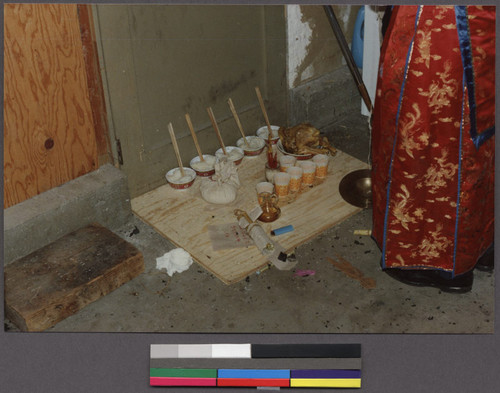 Food offering at a Mien religious rules ceremony, Oakland, California