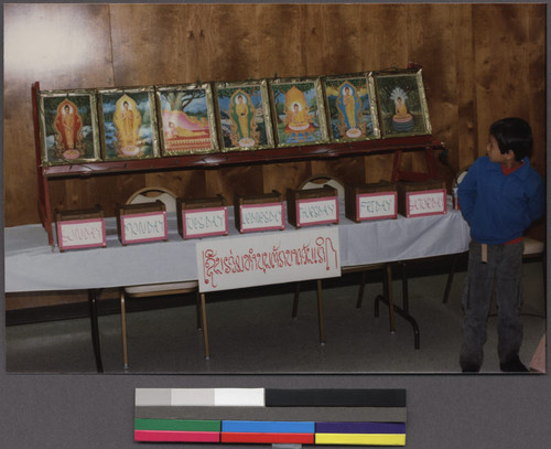 Donations table for a Buddhist temple, Oakland, California