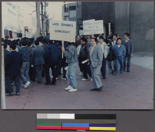 People marching for recognition of human rights in Laos, Northern California