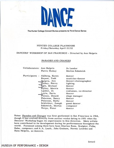 Program for "Parades and Changes," circa 1965-1967
