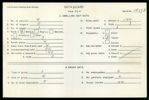 WPA Low income housing area survey data card 89, serial 14778