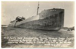 First Pacific Coast Torpedoed Ship. "General Petroleum Tanker Emidio," Torpedoed by Japanese Dec. 19, 1941 off Eureka coast, as it appeared after floating to Crescent City, Calif. on Dec. 20, 1941