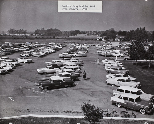 Parking lot looking west from the library, Citrus, 1960